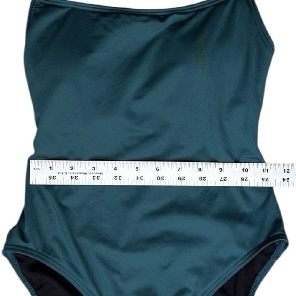 KATE SPADE Teal One Piece Swimsuit sz S Gold Bows Sporty Minimalist Beach Resort - Picture 7 of 13
